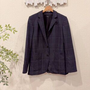 NWOT Theory Women's Blue Dover Windowpane Plaid Single-Breasted Blazer